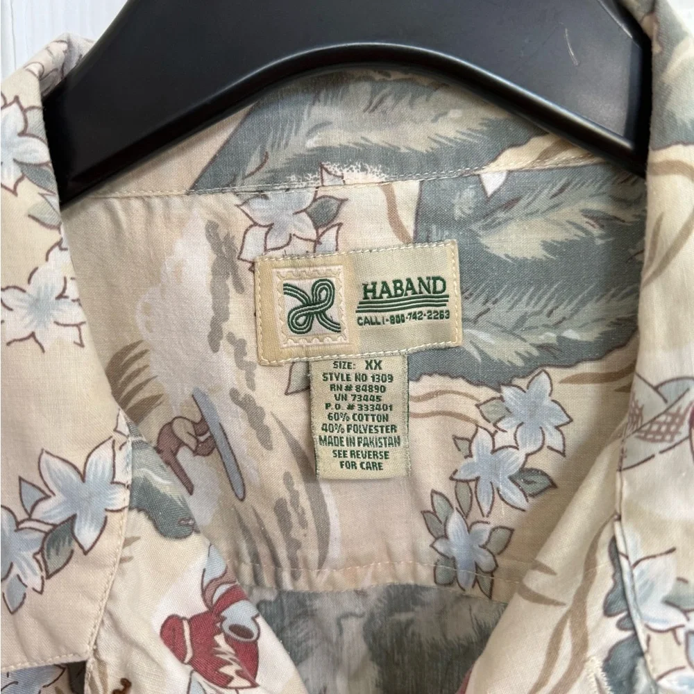 Haband Hawaiian Islands Aloha Shirt XXL Vintage Map Print Beach Camp Shirt